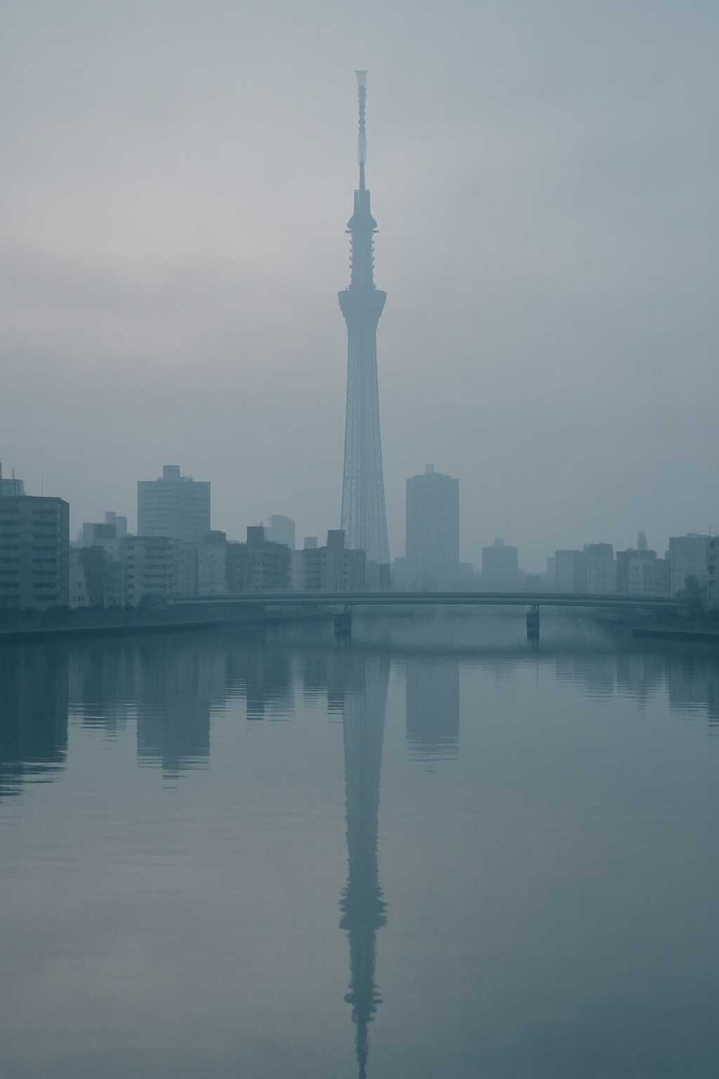 A quiet interface under a cloudy Tokyo sky.